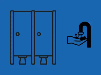 Washroom symbols on a blue background