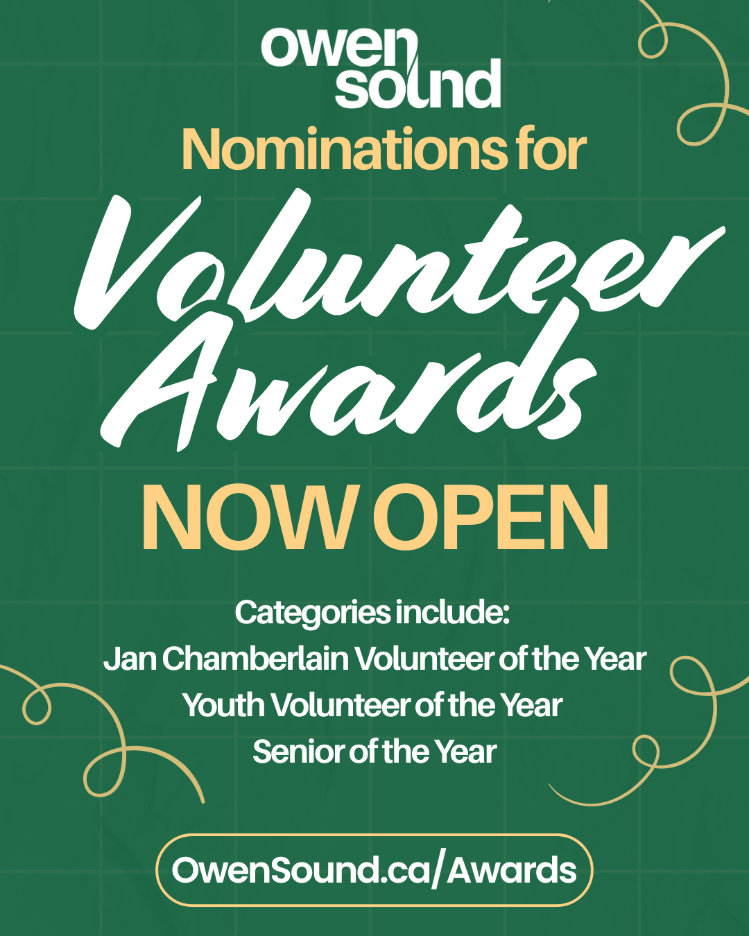 Promotion of Volunteer Award nominations now open at OwenSound.ca/Awards