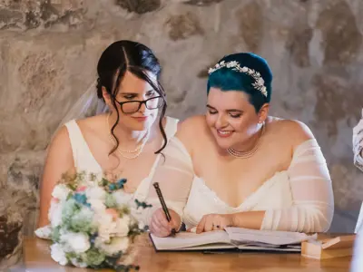 2 Girls Signing Register at wedding