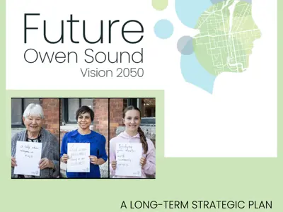 Future Owen Sound document cover page with three people holding signs