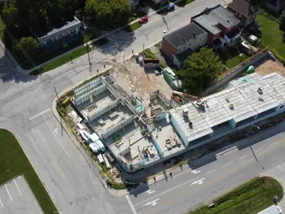 Aerial view of a residental building being built