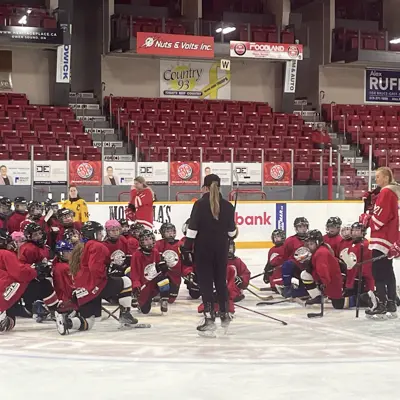 Girls hockey training session on ice