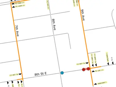 Detour map for temporary 8th St E road closure