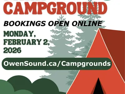 Image promoting Harrison Park campground bookings at OwenSound.ca/Campgrounds